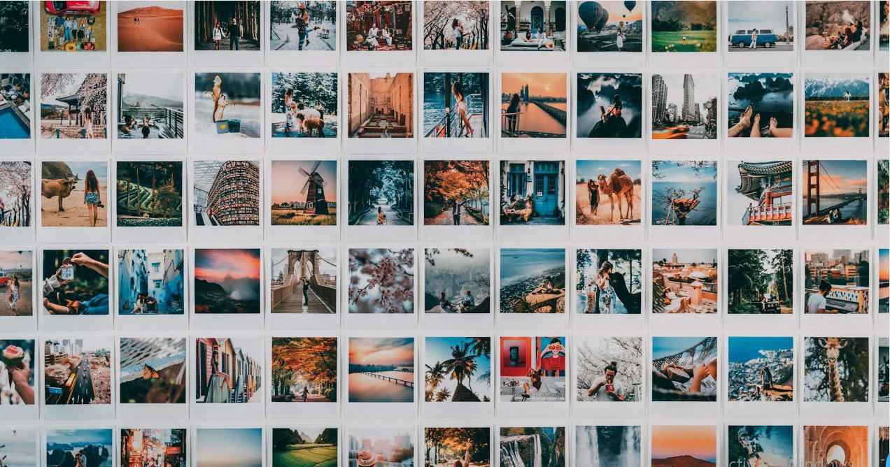bulk polaroid images on the wall
